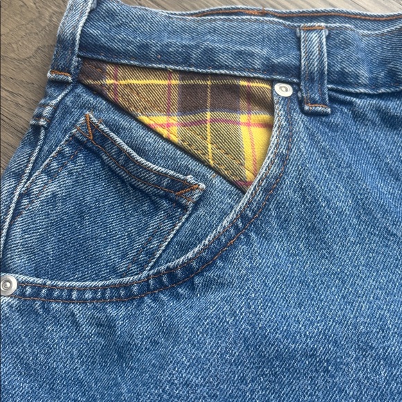 French Dressing | Vintage Denim Skirt with Yellow and Black Plaid Accents Sz 38 - Picture 4 of 11
